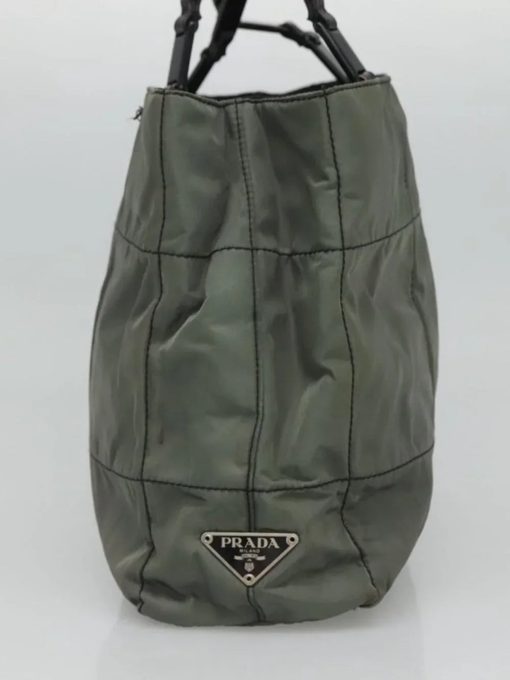 PRADA Tote Bag Nylon Plastic Gray Black Auth ep7577